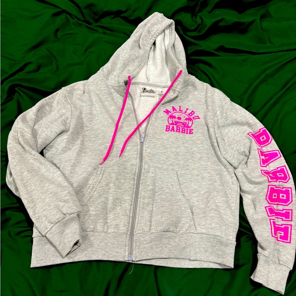 Gray and pink barbie hoodie